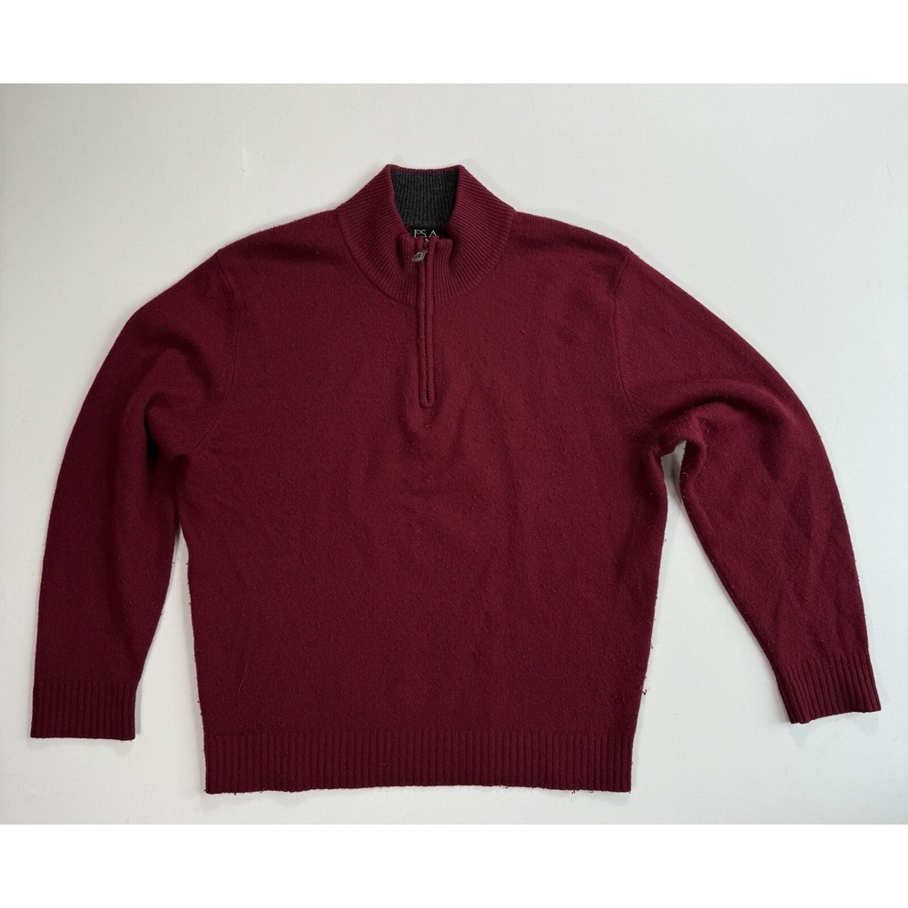 Jos A Bank Men's Large Lambswool 1/4 Zip Sweater Outdoor Cabin Casual Mock Neck
